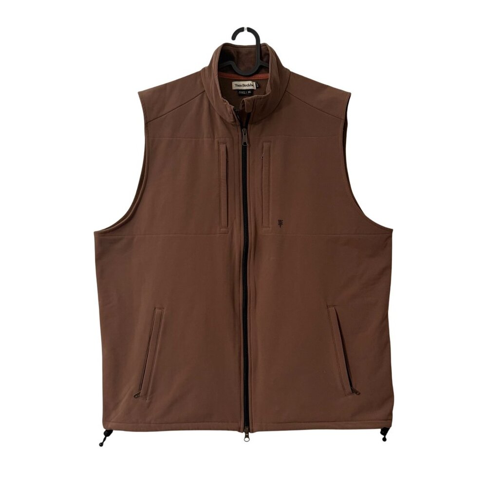 Tom Beckbe Brown Nylon Performance Full Zip Fleece Lined Vest Jacket Mens XLarge